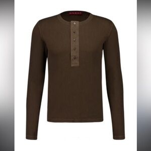 Gucci ribbed brown long sleeve Henley tee shirt